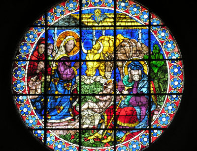 Stained-glass Nativity scene