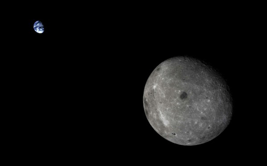 Chang'e view of Earth and moon